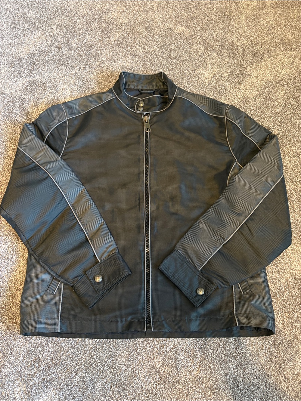INC International Concepts Black Zip-Front Bomber Jacket with Contrast Piping